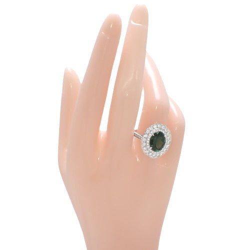 Green Tourmaline and Diamond Ring in Pt950 Platinum