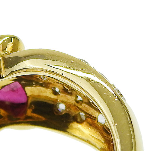 红宝石和蓝宝石心形戒指，D0.89/R0.40/S0.34，18K 黄金