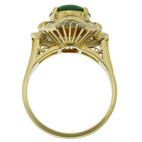 18K 黄金 (YG) 翡翠钻石戒指