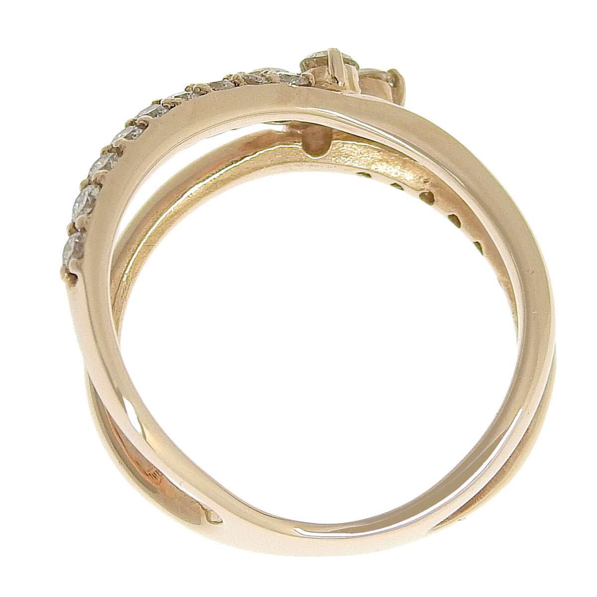 Double Diamond Ring D0.40 K18 Pink Gold PG Flower