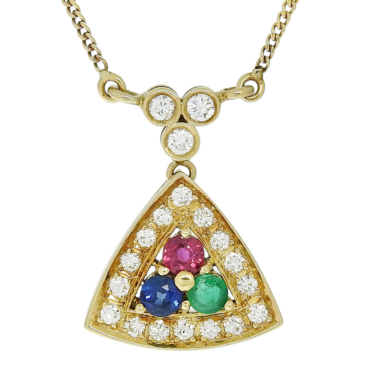 钻石多石项链 R0.17/S0.17/E0.13/D0.33 K18 黄金 YG 三角形