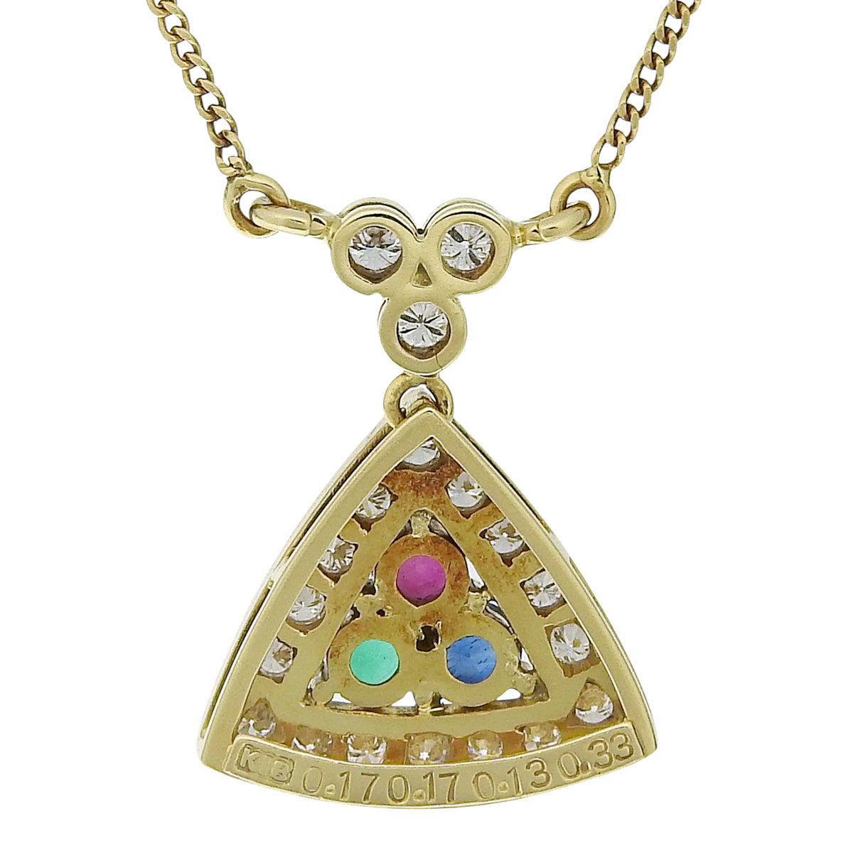 钻石多石项链 R0.17/S0.17/E0.13/D0.33 K18 黄金 YG 三角形