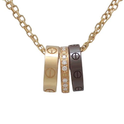 Love Three Hoop Necklace Diamond K18 Pink Gold PG Ceramic