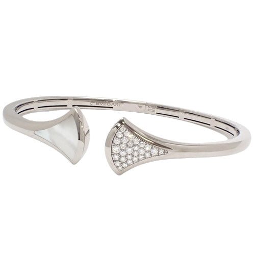 [Warranty Included] Diva's Dream Bangle with Diamond and Mother-of-Pearl in 18K White Gold, WG, Accessory, Jewelry, Pavé Diamonds