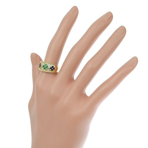 Emerald, Sapphire, and Diamond Ring SE0.76/D0.04 in 18K Yellow Gold (YG)