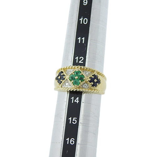 エメラルド サファイア ダイヤモンド リング SE0.76/D0.04 K18 イエローゴールド YG