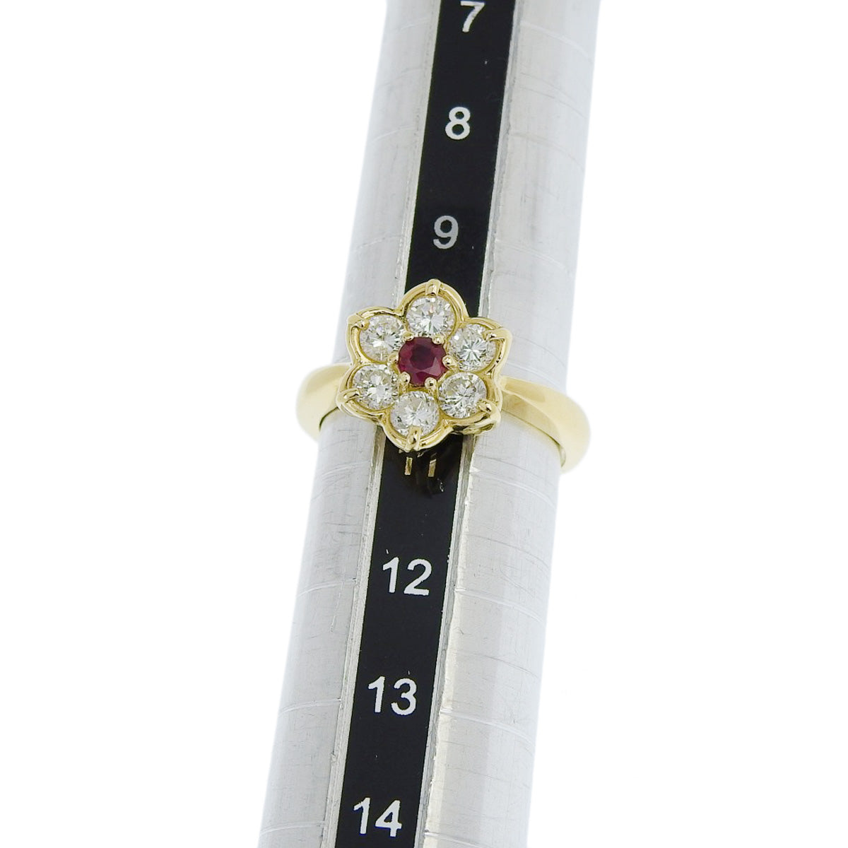 18K 黄金红宝石和钻石花朵戒指 R0.17/D0.76