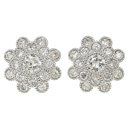Flower motif diamond earrings D0.20,0.41/D0.21,0.41 Pt950 platinum