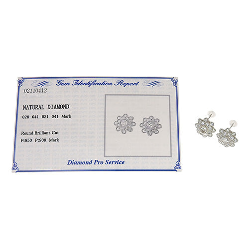 Flower motif diamond earrings D0.20,0.41/D0.21,0.41 Pt950 platinum