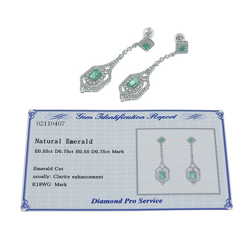 Emerald and Diamond Earrings E0.55,D0.75/E0.55,D0.75 K18 White Gold WG