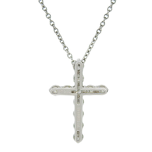 Small Cross Necklace with Diamonds in Pt950 Platinum, 11PD