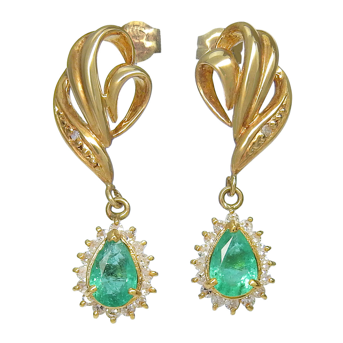 エメラルドダイヤモンドピアス E0.11,0.11/D0.1,0.1 イエローゴールド K18YG 3.0g