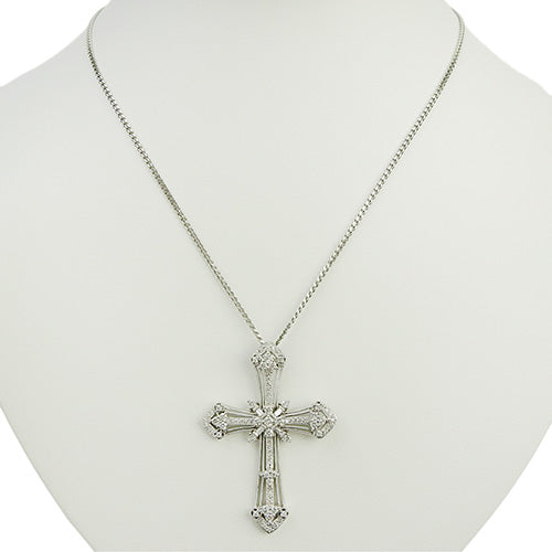 Diamond Cross Necklace D1.26,0.18 K18 White Gold WG