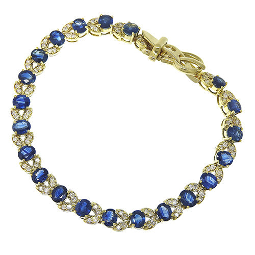 蓝宝石钻石手链，尺寸 9.74/直径 1.00 毫米，18K 黄金 (YG)