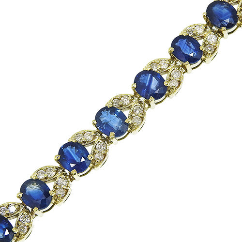 蓝宝石钻石手链，尺寸 9.74/直径 1.00 毫米，18K 黄金 (YG)