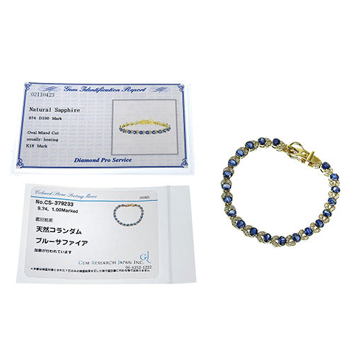 蓝宝石钻石手链，尺寸 9.74/直径 1.00 毫米，18K 黄金 (YG)