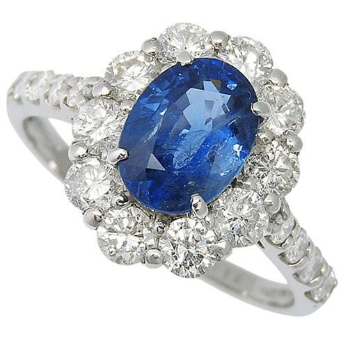 Blue sapphire and diamond ring, size S1.603/D1.16, Pt950 platinum