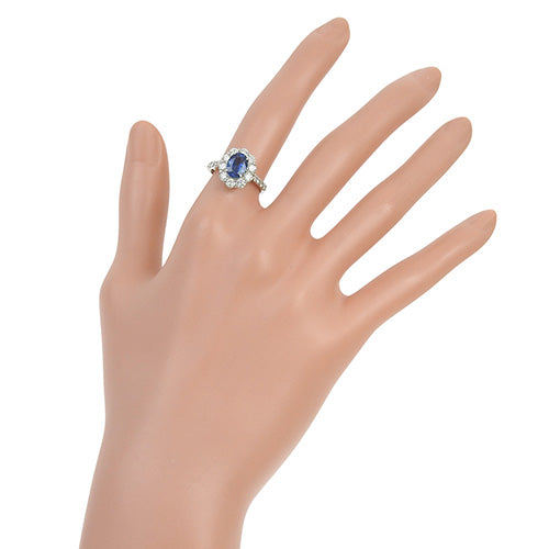 Blue sapphire and diamond ring, size S1.603/D1.16, Pt950 platinum