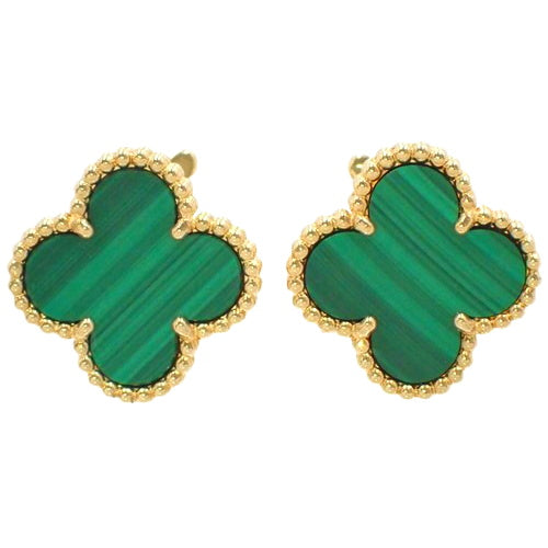 Vintage Alhambra Malachite Earrings in 18K Yellow Gold