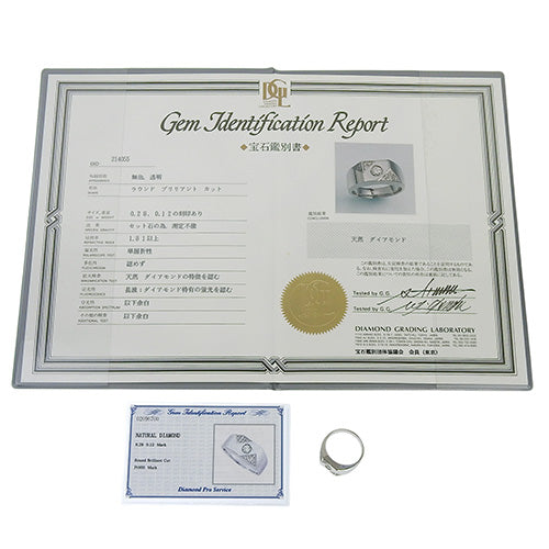 Signet Diamond Ring D0.28,0.12 Pt900 Platinum