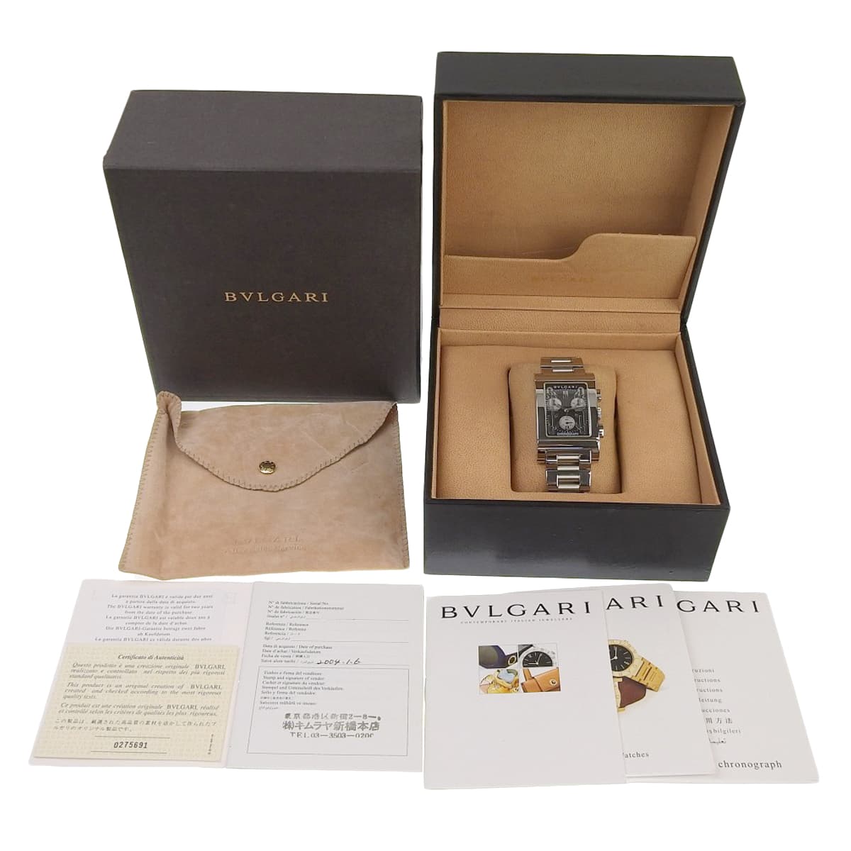 Rettangolo 计时码表 RTC49S 不锈钢黑色石英男士腕表