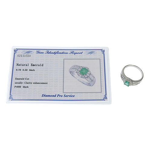 Emerald and diamond ring, E0.78/D0.50, Pt900 platinum