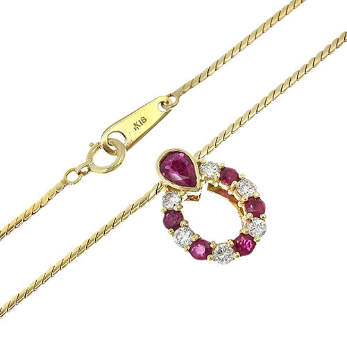 红宝石和钻石项链 R0.73/D0.32 K18 黄金 YG