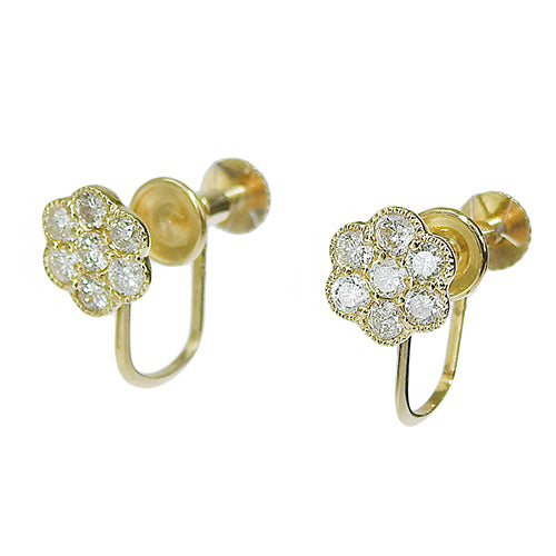 Flower Motif Earrings 0.25/0.25 K18 Yellow Gold YG