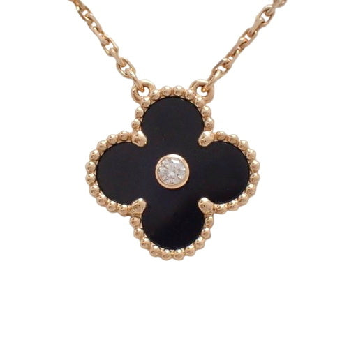 Vintage Alhambra Necklace with Onyx and Diamonds in 18K Pink Gold (PG) - 2016 Holiday Season Limited Edition
