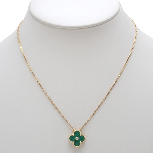 Vintage Alhambra Necklace, Malachite/Diamond, 18K Yellow Gold, YG Clover, 2013 Holiday Limited Edition, 1PD