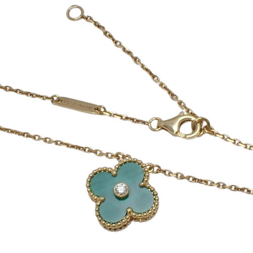 Vintage Alhambra 项链，孔雀石/钻石，18K 黄金，YG 四叶草，2013 节日限量版，1PD