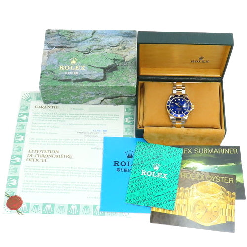 16613 型号潜航者型腕表，黄金/不锈钢材质，U字头编号，自动上链，蓝色表盘。