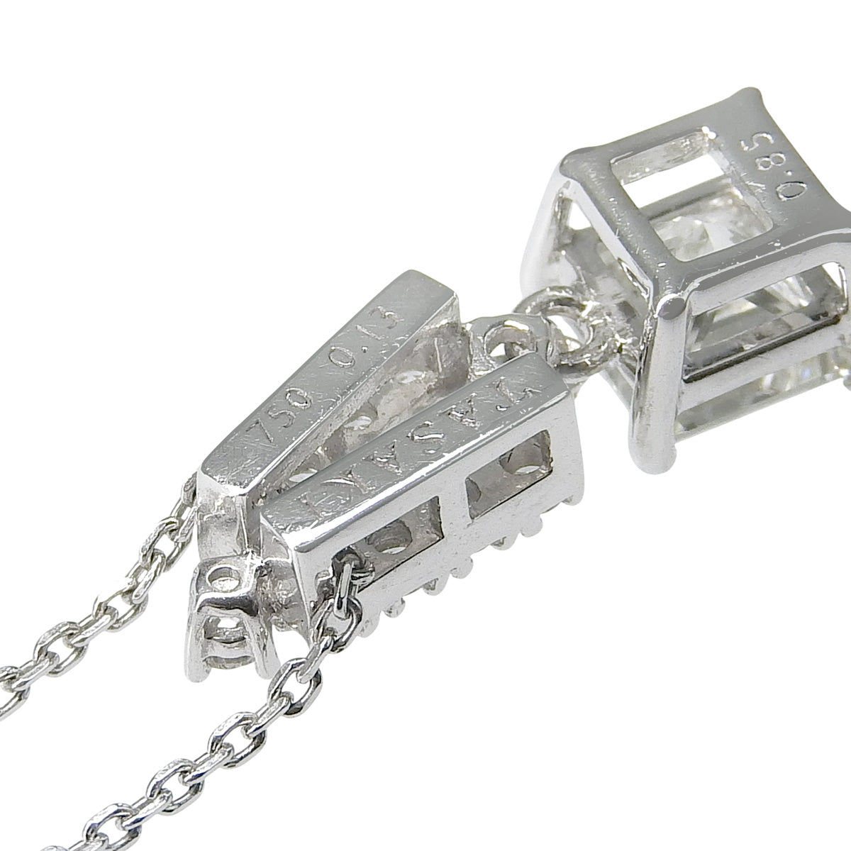 Square diamond necklace, diamond D0.85/0.13, white gold K18WG, 3.5g