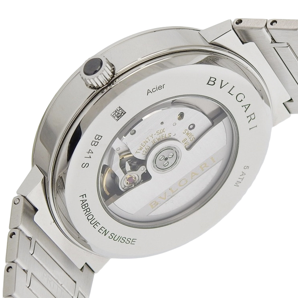 宝格丽宝格丽BB41S，精钢材质，自动上链，银色表盘，带日期显示，透底表背。