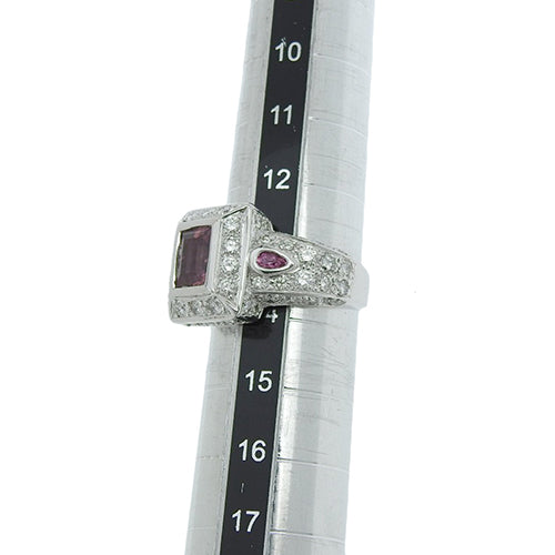 粉红碧玺钻石戒指，D1.75，18K 白金，WG