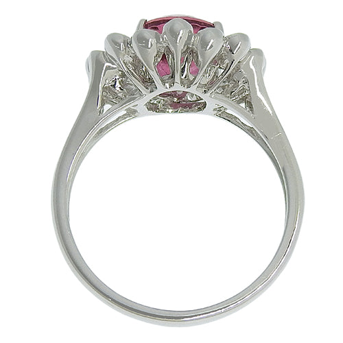 粉红碧玺与钻石花朵图案戒指，PT2.15/D0.16，18K 白金，WG