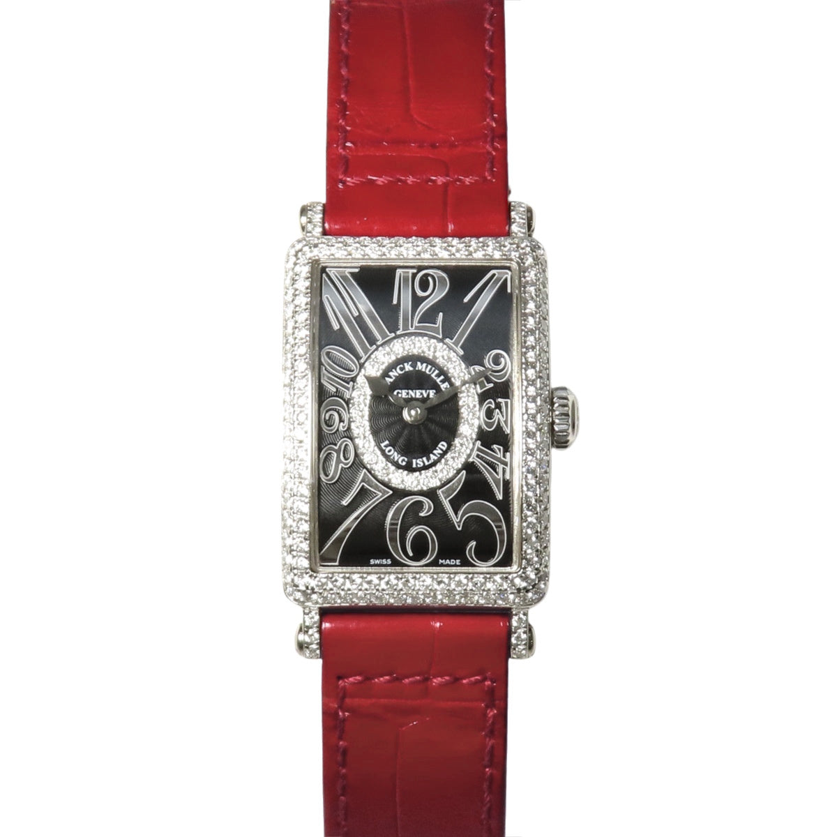 902QZD CD 1R Long Island Relief Watch, White Gold/Leather, Quartz, Black Dial