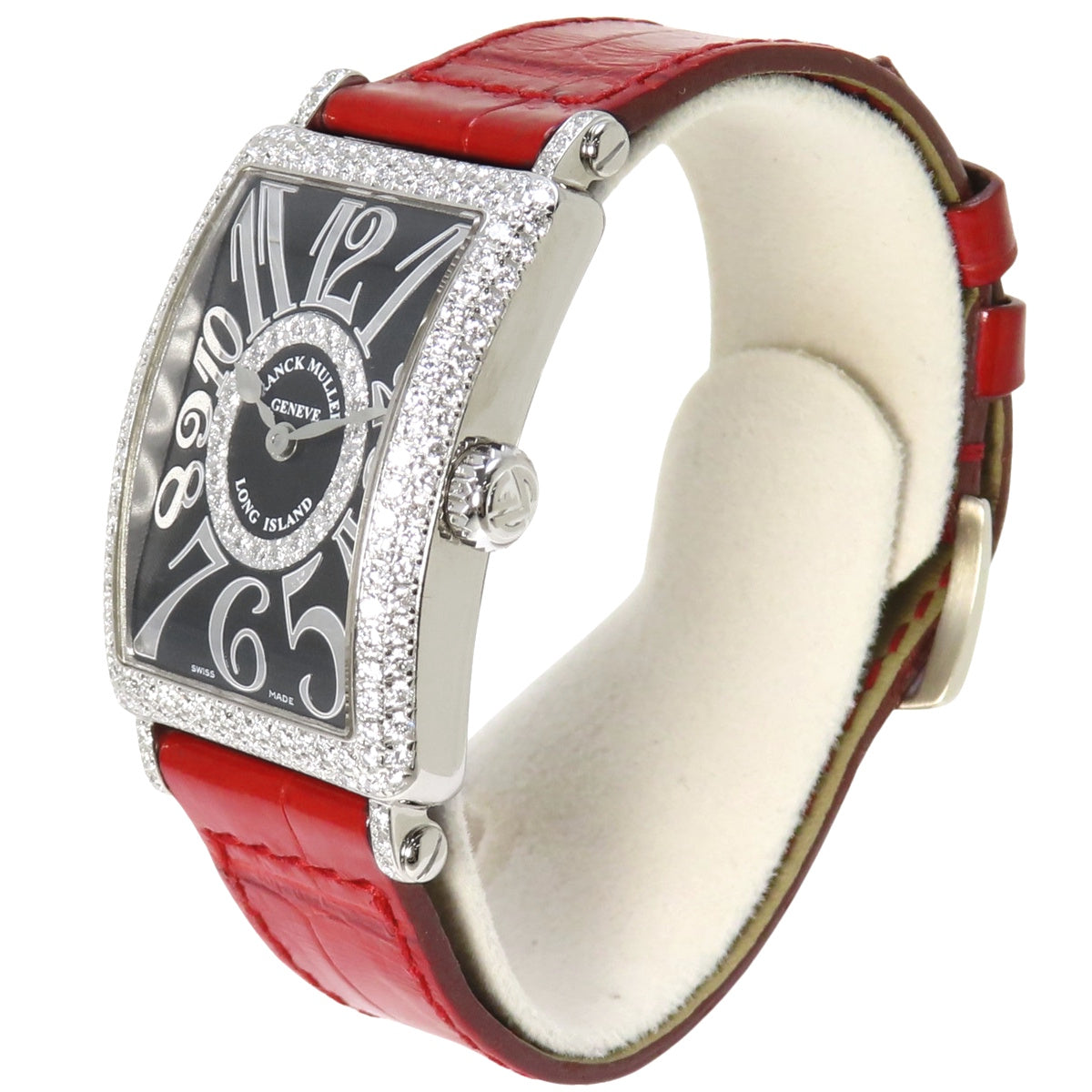 902QZD CD 1R Long Island Relief Watch, White Gold/Leather, Quartz, Black Dial