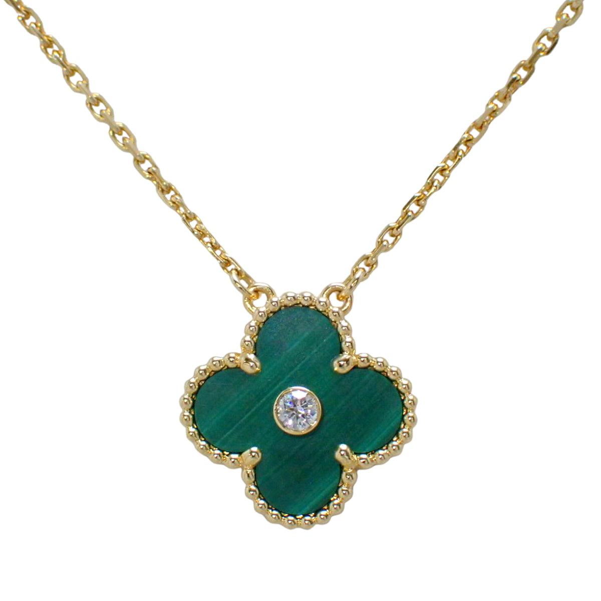Vintage Alhambra Pendant with Malachite and Diamonds in 18K Yellow Gold (2013 Holiday Edition)