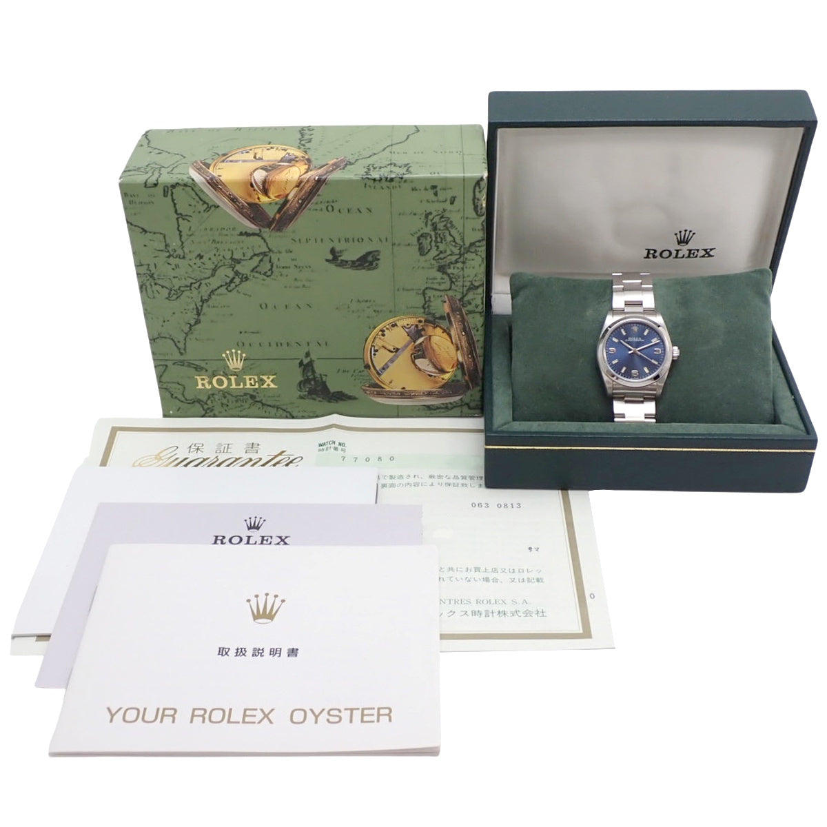 77080 蚝式恒动型 不锈钢 P字头 自动上链 蓝色