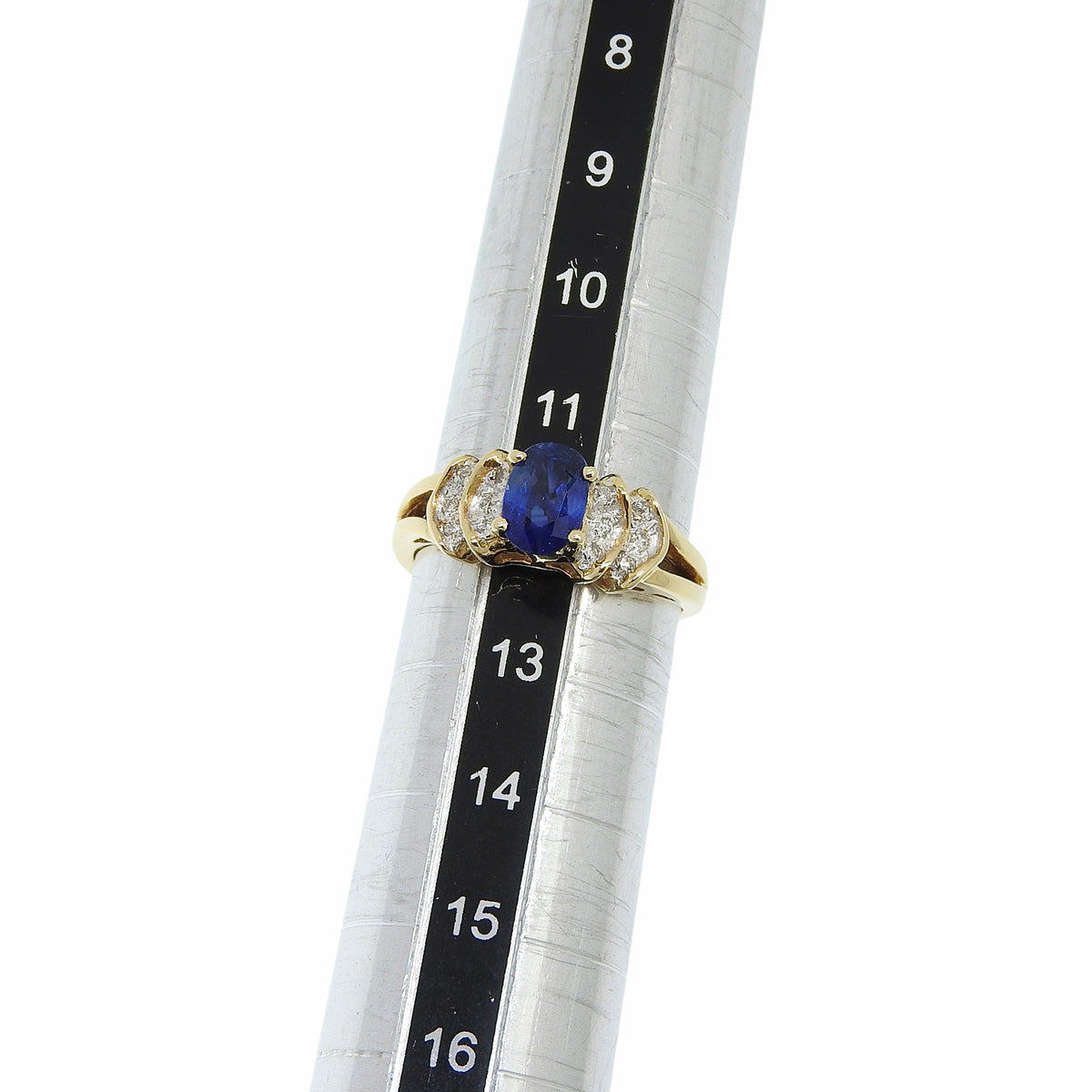 蓝宝石钻石戒指，尺寸 S0.98/D0.09，18K 黄金，12 号（52），3.6 克