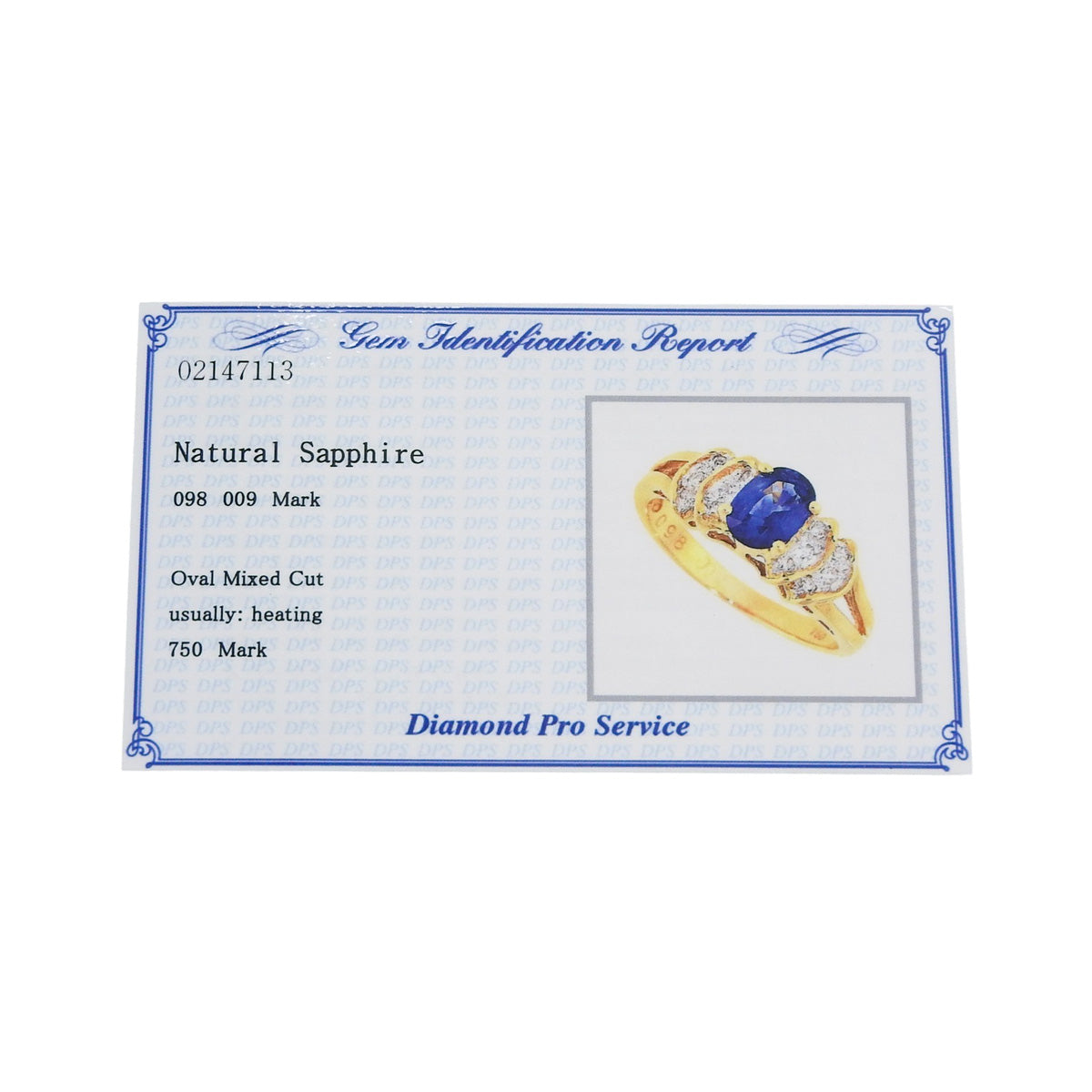 蓝宝石钻石戒指，尺寸 S0.98/D0.09，18K 黄金，12 号（52），3.6 克