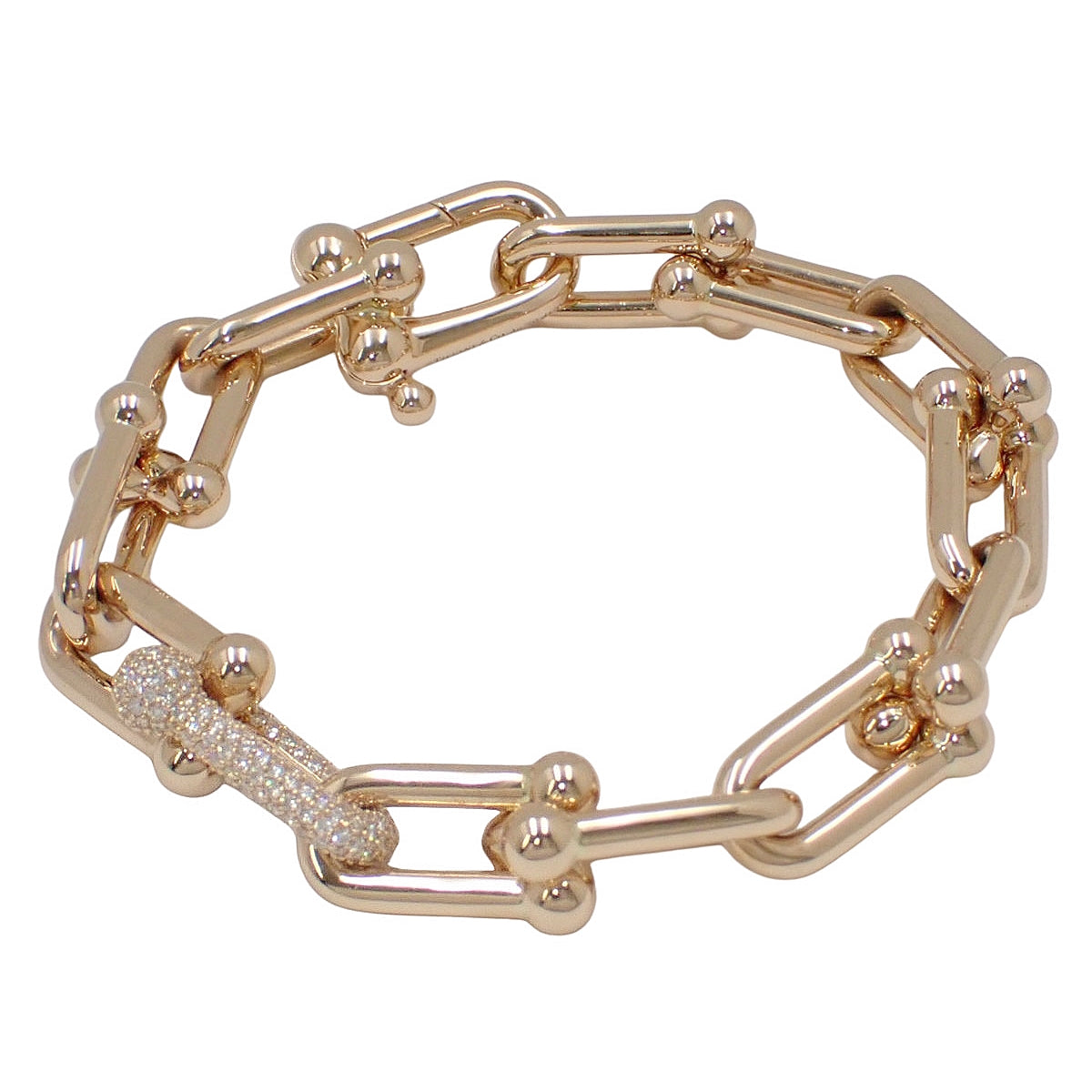 镶钻大号链节手链，直径1.70毫米，玫瑰金，18K金