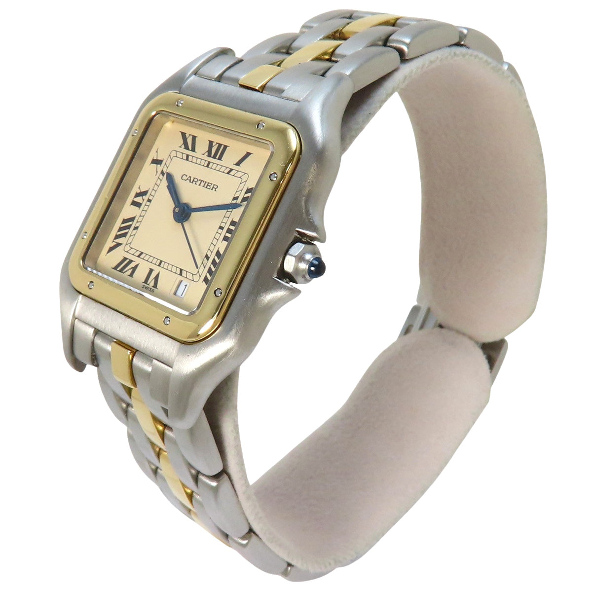 Panthère MM 1排镶钻黄金/精钢石英腕表 银色