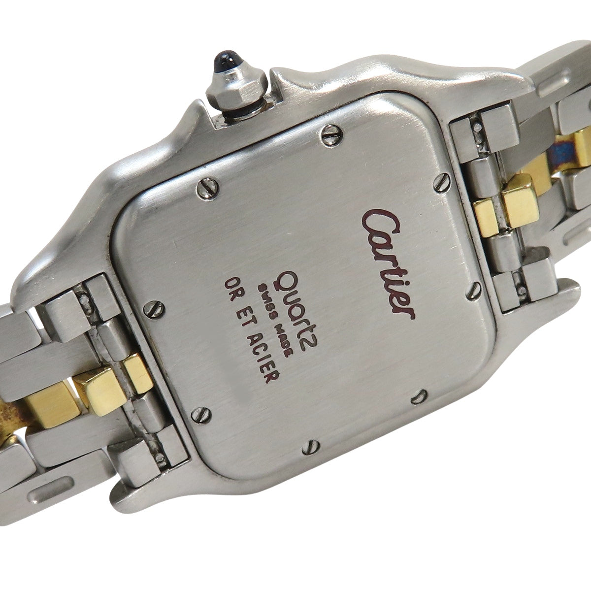 Panthère MM 1排镶钻黄金/精钢石英腕表 银色