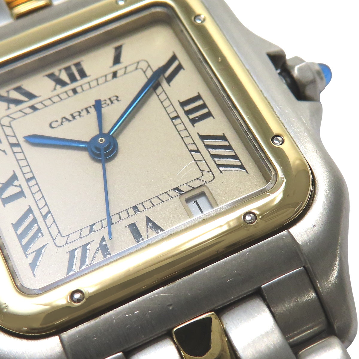 Panthère MM 1排镶钻黄金/精钢石英腕表 银色