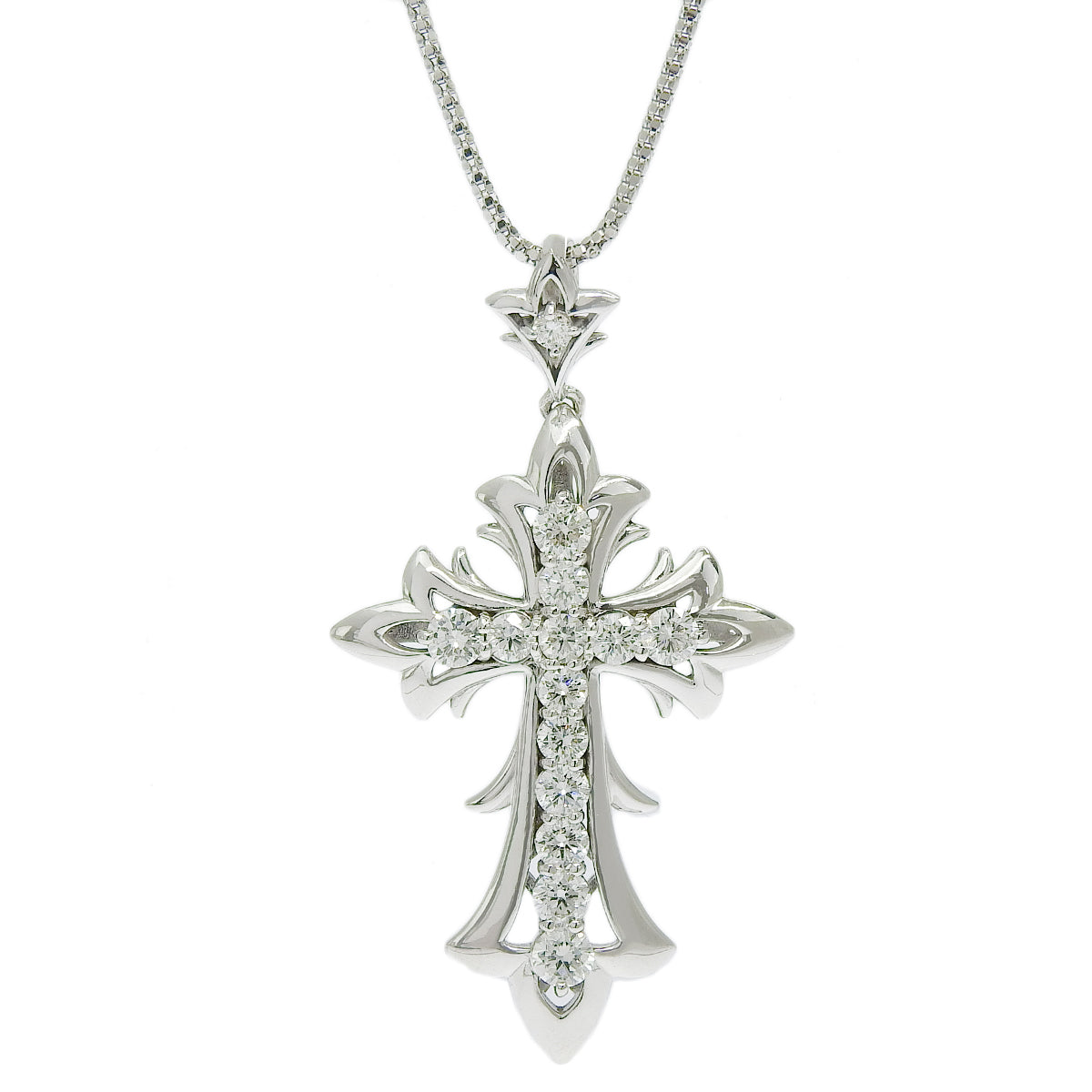 Diamond cross necklace in white gold K18WG