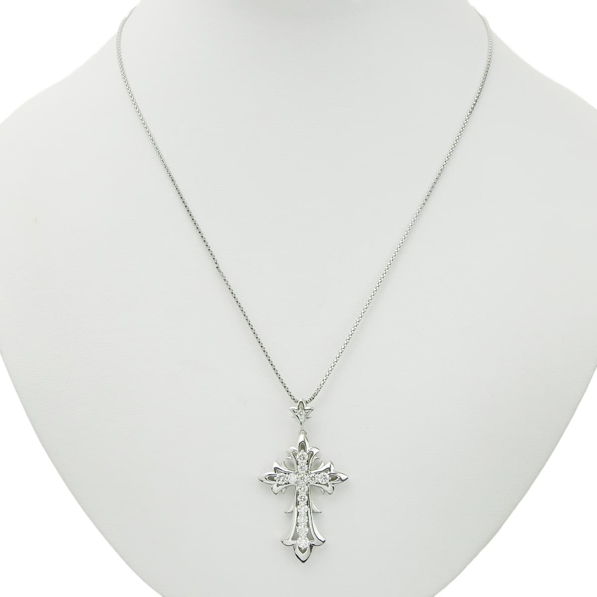 Diamond cross necklace in white gold K18WG