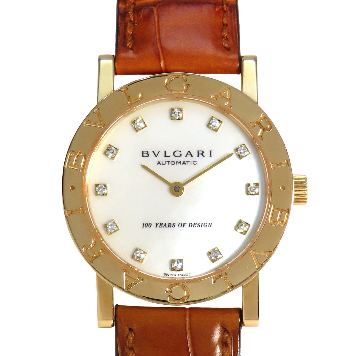 ブルガリ・ブルガリ BB33GL YG/革 シェル文字盤 ホワイトシェル12PD 自動巻き レディース