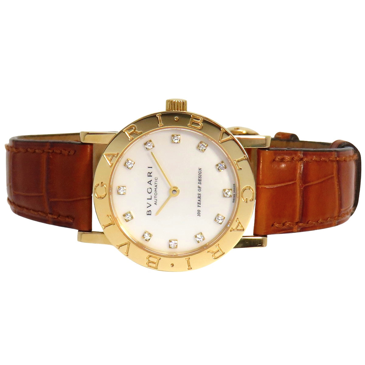 ブルガリ・ブルガリ BB33GL YG/革 シェル文字盤 ホワイトシェル12PD 自動巻き レディース